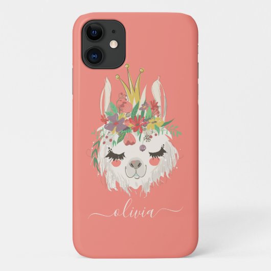 Cute Llama Face Floral Personal Name Case-Mate iPhone Case (Achterkant)