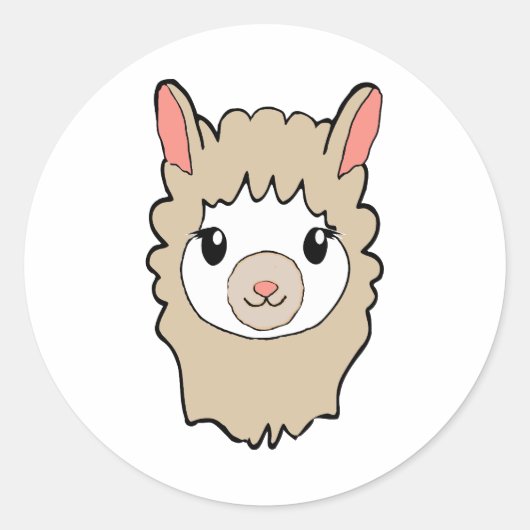 Cute Llama Face Tekening Ronde Sticker (Voorkant)