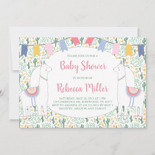 Cute Llama Fiesta Baby shower Kaart (Voorkant)