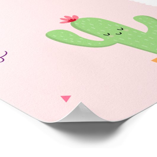 Cute Llama Fiesta Cactus Baby shower Welkom Poster (Hoek)