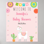 Cute Llama Fiesta Cactus Baby shower Welkom Poster (Voorkant)