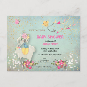 Cute Llama/Floral Baby shower Invitation Briefkaart