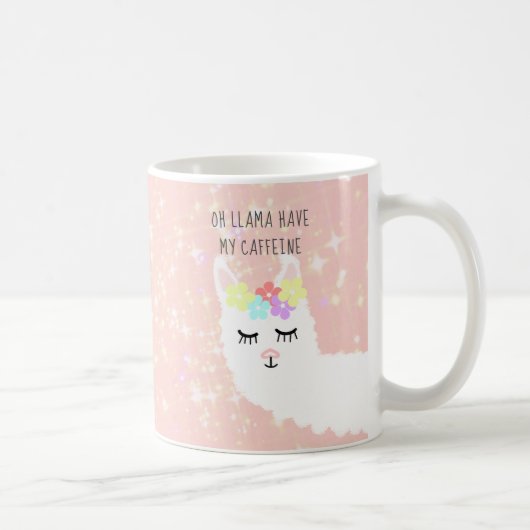 Cute Llama Floral Blush Pink Girly Chic Koffiemok (Rechts)