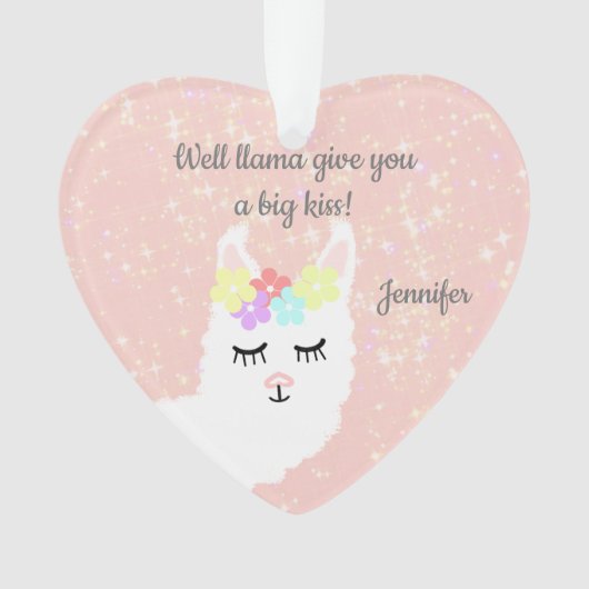 Cute Llama Floral Blush Pink Personalized Ornament (voorkant)