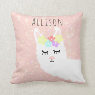 Cute Llama Floral Blush Pink Stars Gepersonaliseer Kussen