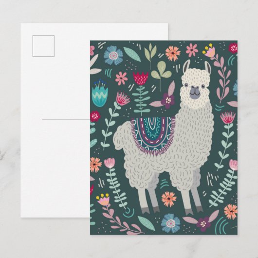Cute Llama Floral Design Briefkaart (Voorkant / Achterkant)