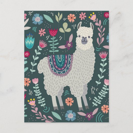 Cute Llama Floral Design Briefkaart (Voorkant)