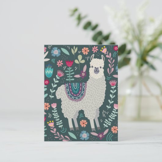 Cute Llama Floral Design Briefkaart (Staand voorkant)
