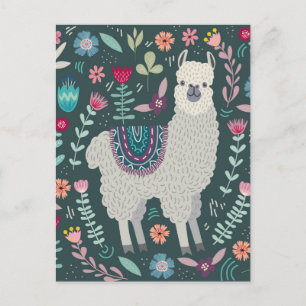 Cute Llama Floral Design Briefkaart