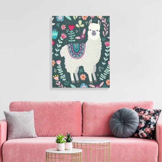 Cute Llama Floral Design Canvas Afdruk (Insitu (Woonkamer))