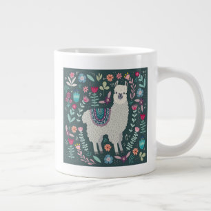 Cute Llama Floral Design Grote Koffiekop