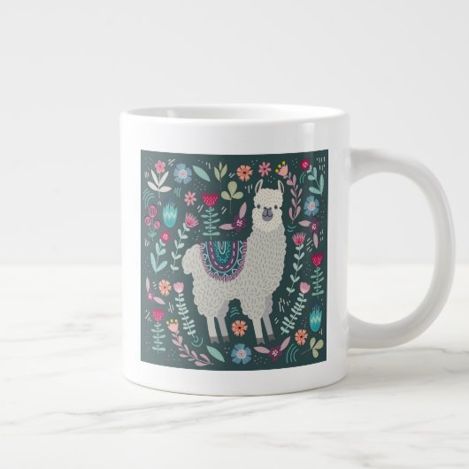 Cute Llama Floral Design Grote Koffiekop (Rechts)