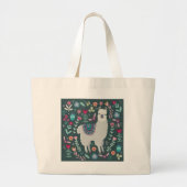 Cute Llama Floral Design Grote Tote Bag (Voorkant)