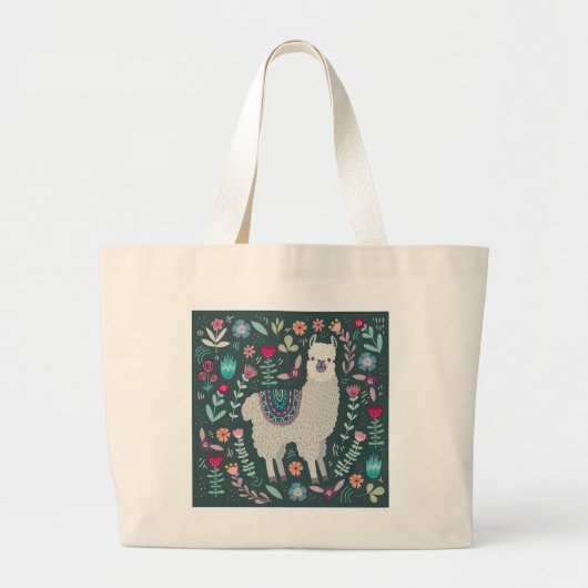 Cute Llama Floral Design Grote Tote Bag (Voorkant)