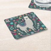 Cute Llama Floral Design Kartonnen Onderzetters (Schuin)