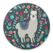 Cute Llama Floral Design Keramische Knop (Voorkant)