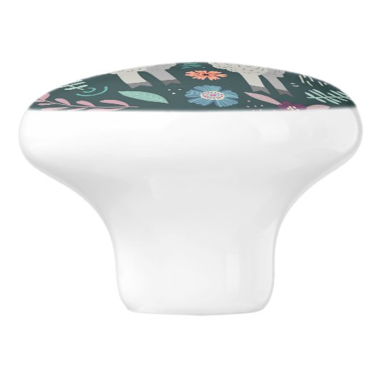 Cute Llama Floral Design Keramische Knop (Zijkant)