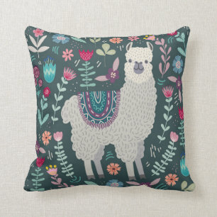 Cute Llama Floral Design Kussen