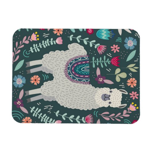 Cute Llama Floral Design Magneet (Horizontaal)