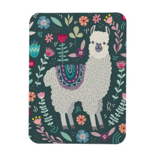 Cute Llama Floral Design Magneet