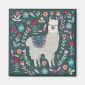Cute Llama Floral Design Magneet (Voorkant)