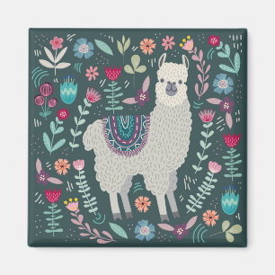 Cute Llama Floral Design Magneet