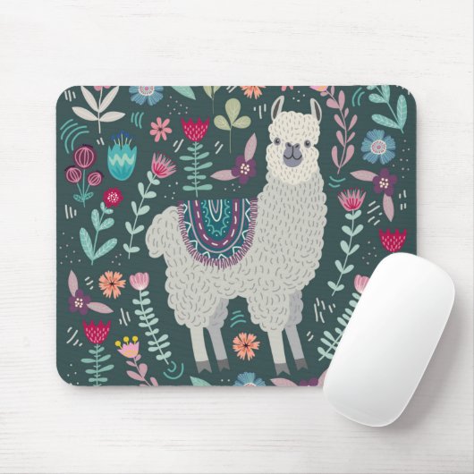 Cute Llama Floral Design Muismat (Met muis)