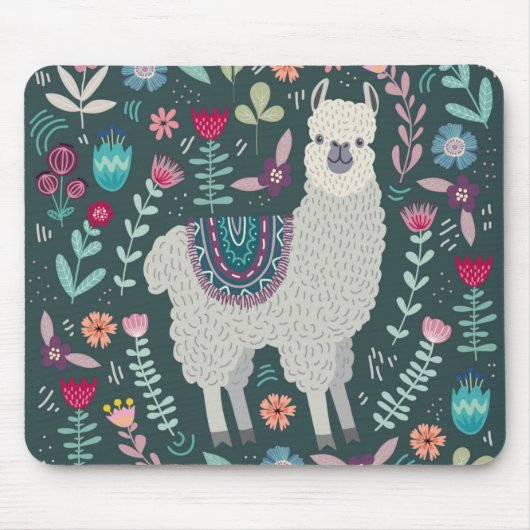 Cute Llama Floral Design Muismat (Voorkant)