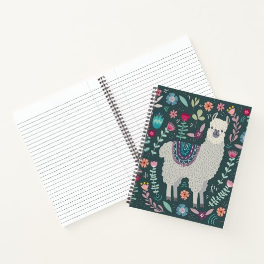 Cute Llama Floral Design Notitieboek (Binnen)