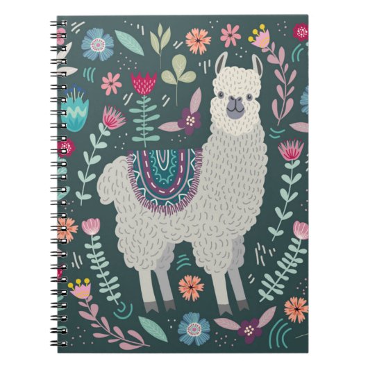 Cute Llama Floral Design Notitieboek (Voorkant)