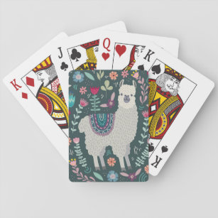 Cute Llama Floral Design Pokerkaarten