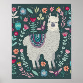 Cute Llama Floral Design Poster (Voorkant)