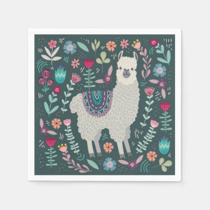 Cute Llama Floral Design Servet