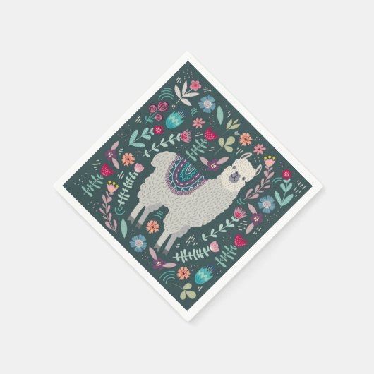 Cute Llama Floral Design Servet (Hoek)