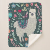 Cute Llama Floral Design Sherpa Deken (Voorkant)
