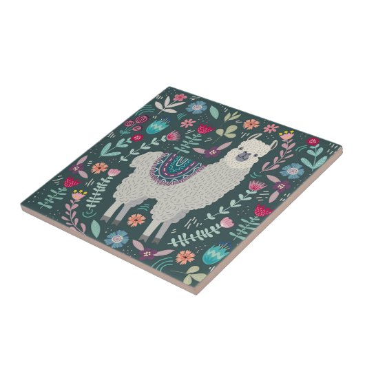Cute Llama Floral Design Tegeltje (Zijkant)