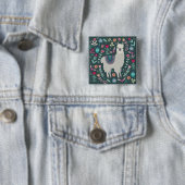 Cute Llama Floral Design Vierkante Button 5,1 Cm (In situ)