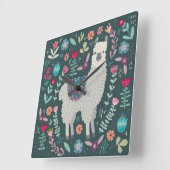 Cute Llama Floral Design Vierkante Klok (Hoek)