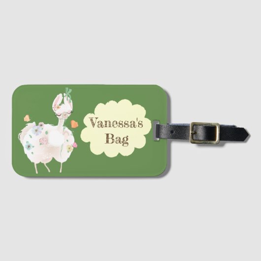 Cute Llama Floral Kinderen Bagagelabel (Voorkant (horizontaal))