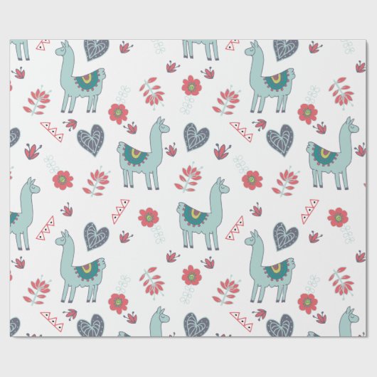 Cute Llama Floral Pattern Print Cadeaupapier (Vlak)
