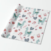 Cute Llama Floral Pattern Print Cadeaupapier (Uitgerold)