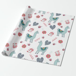 Cute Llama Floral Pattern Print Cadeaupapier