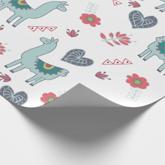 Cute Llama Floral Pattern Print Cadeaupapier (Hoek)