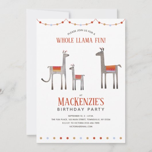 Cute Llama Fun Birthday Invitation Kaart (Voorkant)