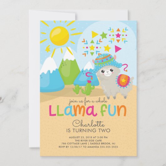 Cute Llama Fun Birthday Invitation Kaart (Voorkant)