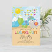 Cute Llama Fun Birthday Invitation Kaart (Staand voorkant)