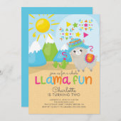 Cute Llama Fun Birthday Invitation Kaart (Voorkant / Achterkant)