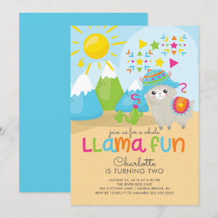 Cute Llama Fun Birthday Invitation Kaart