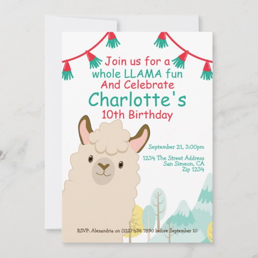 Cute Llama Fun Birthday Party Kaart (Voorkant)