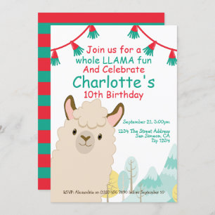 Cute Llama Fun Birthday Party Kaart